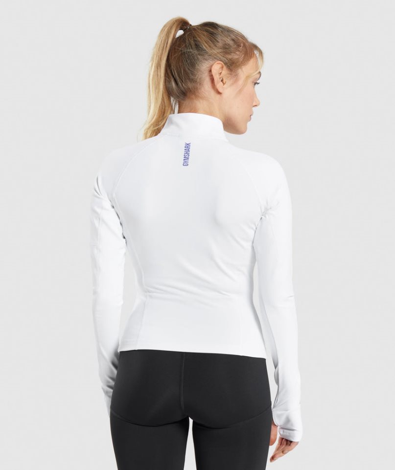 Women's Gymshark Pulse 1/4 Zip Sweatshirts White | NZ 2HQNRC